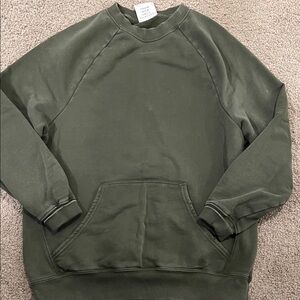 Aerie Olive Green Distressed Crewneck Sweater